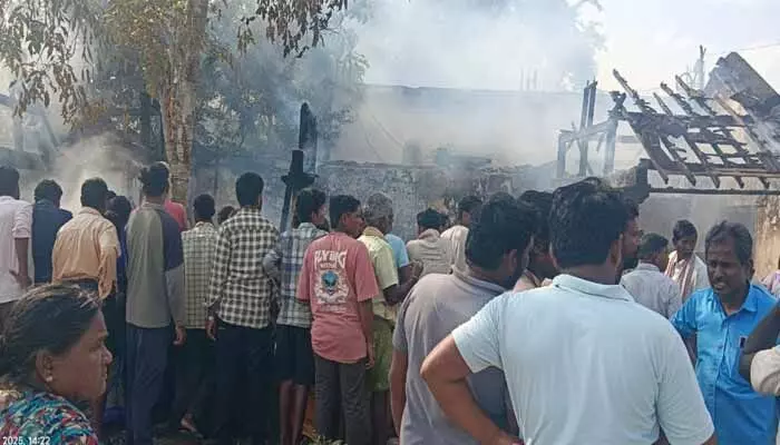 A short circuit causes a fire at Vellampalli Kishan Rao’s house in Gattusingaram, causing property damage worth around ₹5 lakh.