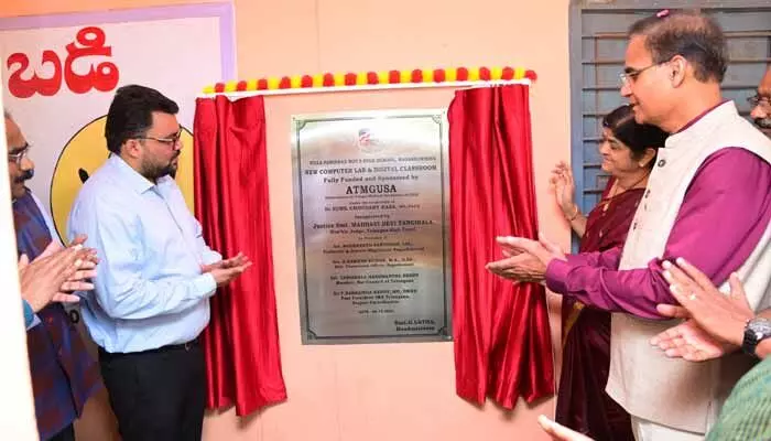 Justice Madhavi Devi inaugurates new computer lab & digital classrooms at Nagar Kurnool school.