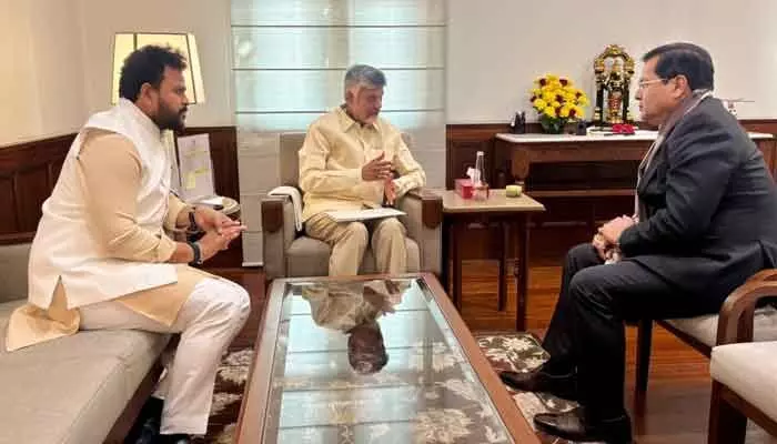 CM Chandrababu met Union Minister Sarbananda Sonowal, stating Dugarajapatnam is ready for National Mega Shipbuilding & Ship Repair Cluster.