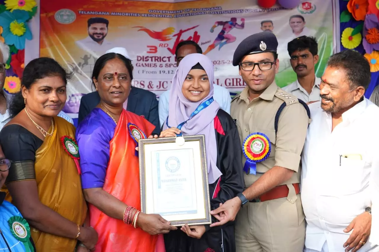 Minister Konda Surekha congratulated Minority Gurukul student Mohammed Asia for achieving a Guinness Record in karate.